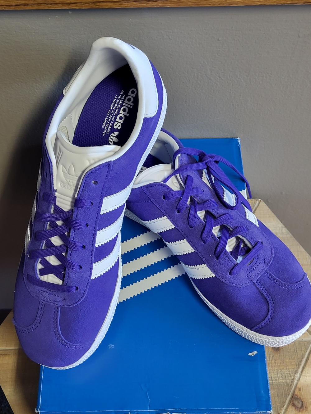 adidas Gazelle J Purple Energy Ink Suede Sneakers White Stripes